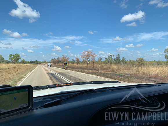Cyclist, seen while driving Kakadu to Kununurra