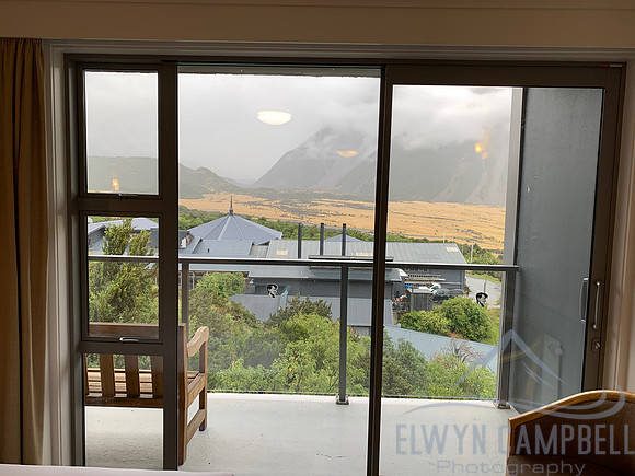 Mount Cook Village. Torrential rain made us wisely choose to stay in the Hermitage rather than camp.