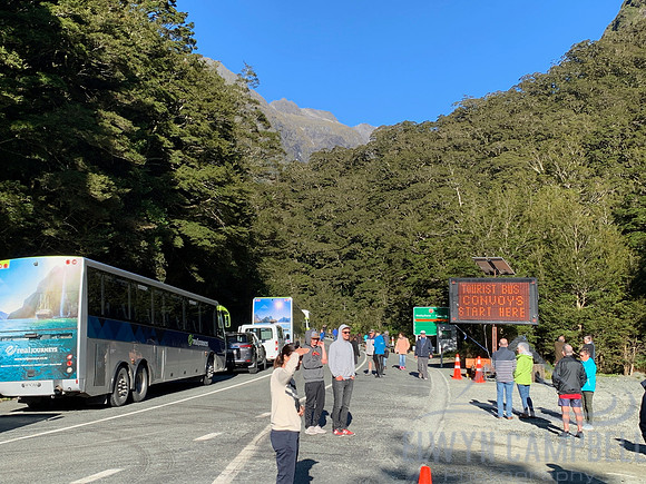 Homer Tunnel, waiting for the convoy after heavy rains washed out the road a few weeks ago